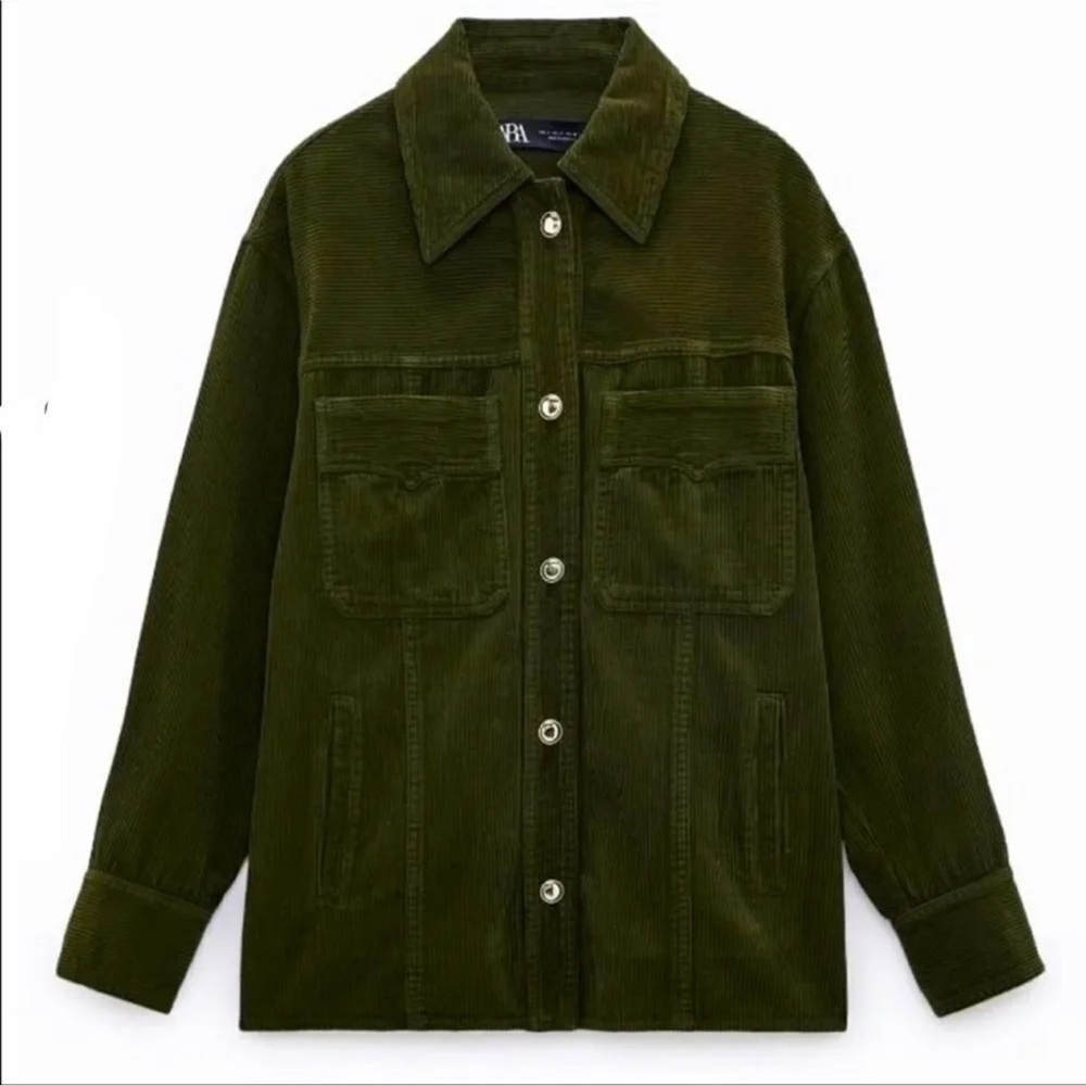 Zara Green Corduroy Pocket Jacket M size NWOT